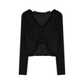 Women's Summer Unique Designer Knit Sun-Protection Lightweight Loose Cropped Cardigan - Black