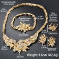 EU/US Import Export Dubai Gold 18K Slub Chain Flower Rhinestone Necklace Bracelet Set Earrings Ring Banquet Set