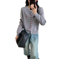 Women's Fall-Winter Korean Fashion Embroidered Knit Crew Neck Cardigan + Top 2026 - Apricot