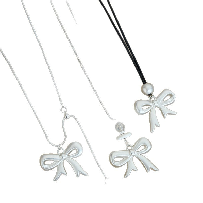 Korean Leather Cord Acrylic Bow Pendant Necklace - view 5