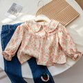 Girls' Flower Print Embroidered Shirt - Spring/Fall