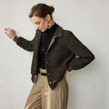 Fall Casual Long Sleeve Lapel Collar Plaid Fitted Set