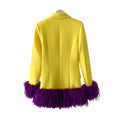 Women's Fall-Winter Fashion Elegant Wool Waist-Tie Patchwork Fitted Blazer 2026 - Yellow