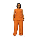 Office Casual Sleeveless Crew Neck Tie-Front Wide Leg Pants + Cardigan + Tank Top 2-Piece Set