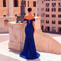 Women's Off-Shoulder Sequin Pleated Sexy Evening Gown