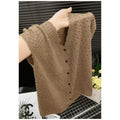 Women's Casual Elegant Knit Short Sleeve V-Neck Hollow-Out Cardigan + Top 2026 - Coffee Sleeveless Top