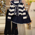Girls' Sailor Collar Striped Sweater & Pleated Skirt Set