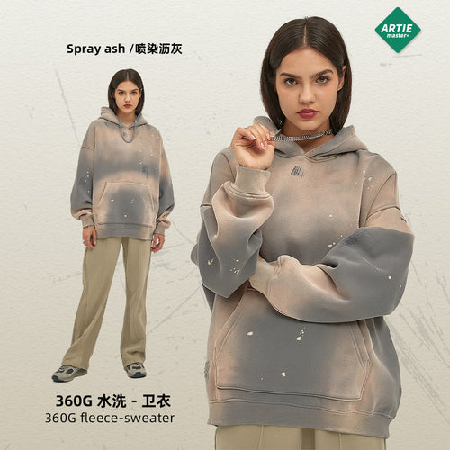 ARTIE Men's Fall/Winter 360G Splatter Print Spray-Dye Distressed Frayed Edge Hoodie