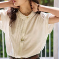 French Linen Jacquard Short Sleeve Lapel Collar Asymmetric Shirt