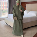 Fall Retro Casual Long Sleeve Lapel Collar Loose Cardigan + Shirt + Long Skirt Set