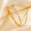 18K Gold Plated 4th Petal Flower Cubic Zirconia Bangle Light Luxury Premium Influencer Hand Jewelry Lucky Flower Mother of Pearl Bracelet Jewelry
