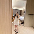 Miu Style Sleeveless Letter Logo Embroidered Lace Dress, Youthful