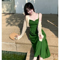 Green Retro French Camisole Dress Set, 2026