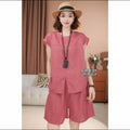 Summer Fashion Youthful Linen Cotton Sleeveless Shorts + Top Set