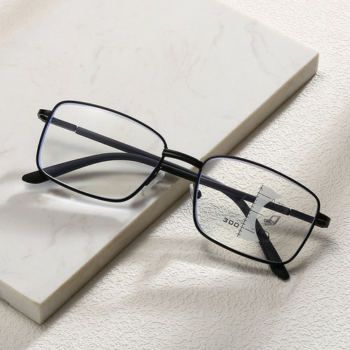 Anti-Blue Full-Frame Reading Glasses Men Auto Change Focus Progressive Distance-Near Dual Presbyopia Glasses Spring Temple