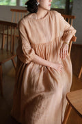 Handmade Embroidered Ramie Loose Dress, 2025 Summer