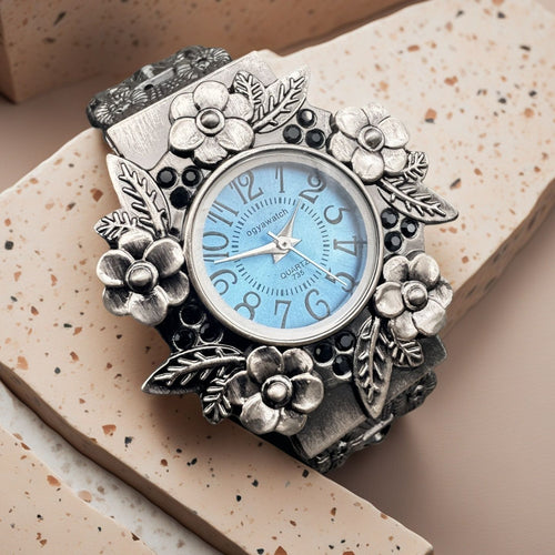 Sky Blue Dial ogyawatch Vintage New Bangle Watch Retro Vintage Punk Blossom Quartz Women Watch