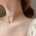 Korea Fashionable Elegant Mini Set Heart-Shaped Necklace Metal Breeze Elegant Double-Layer Full Diamond Heart Clavicle Chain Women N6315