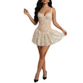 Amazon Hot Seller 3D Floral Mesh Corset Lace Fitted Camisole Dress