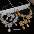 Imperial Breeze Rhinestone Flower Teardrop Tassel Necklace Set Fashionable Clavicle Chain Light Luxury Premium Necklace Women