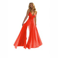 Deep V-Neck High Waist Slit Evening Gown - Chiffon Formal Dress Women