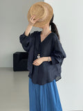 Korean Versatile Ramie V-Neck Sun-Protection Loose Shirt