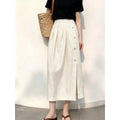 White Linen Button Front A-Line Long Skirt, 2026