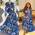 French Slimming Mesh Crew Neck High Waist Printed Tee + Long Skirt + Top 2-Piece Set