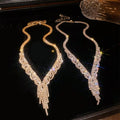 Western Imperial Breeze Rhinestone Geometric Fringe Stud Earring Necklace Set Fashionable Clavicle Chain Light Luxury Premium Necklace Women