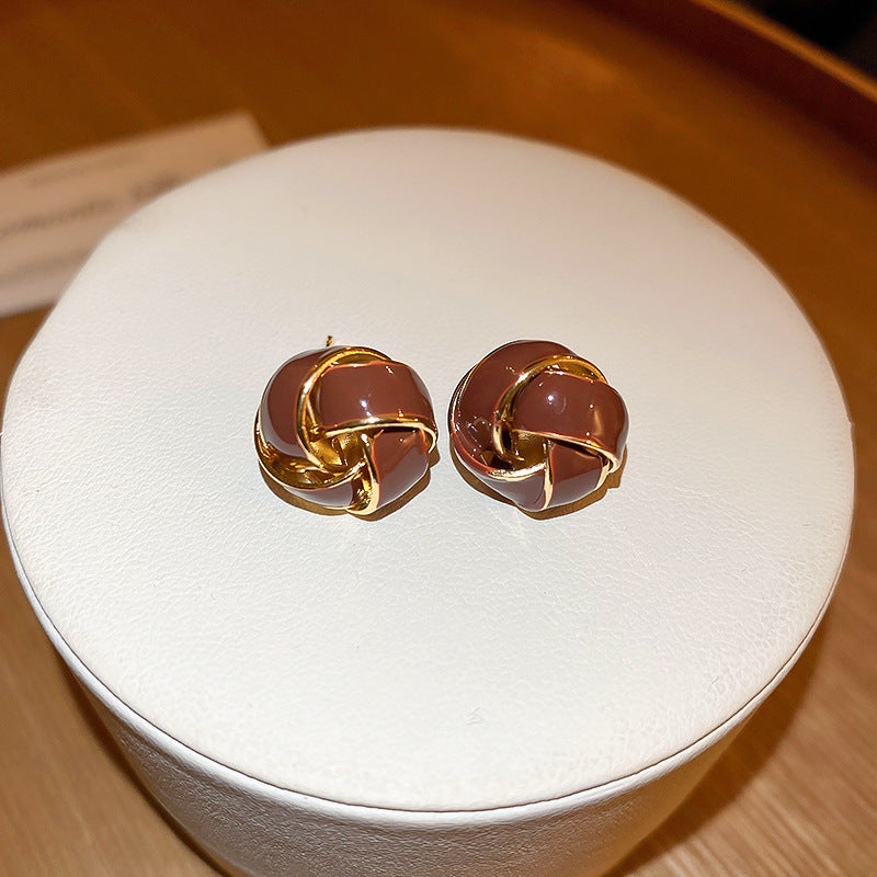 French Vintage Brown Floral Enamel Earrings - view 11