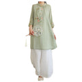 Women's Spring-Summer New Chinese Ethnic Embroidered Loose Mid-Length Long Shirt 2026 - Green