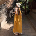 Yellow Fringe Camisole Fair-Skin Long Dress, Beach Vacation Style