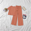 Summer Korean Casual Petite Short Sleeve Wide Leg Pants 2-Piece Set