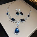 Silver Hands Imperial Breeze Rhinestone Geometric Teardrop Stud Earring Necklace Set Fashionable Clavicle Chain Light Luxury Premium Necklace Women