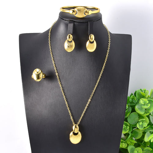 Overseas Dubai Gold 18K Bride Knot Wedding Western Personality Necklace Bracelet Set Earrings Banquet Accessory Set