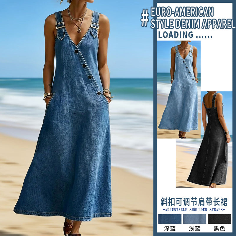 Casual Fashion V-Neck Loose Dress + Long Skirt