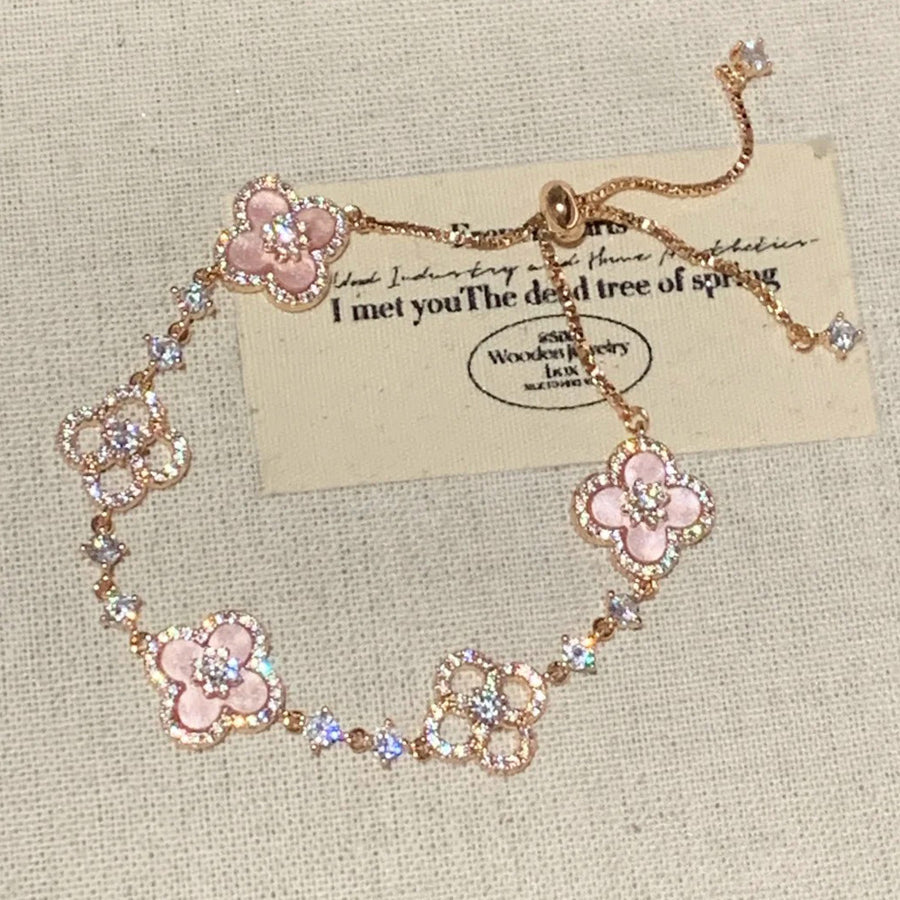 French Rhinestone Floral Adjustable Bracelet - view 6
