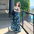 Blue Floral Camisole Beach Long Dress, Fairy Vacation