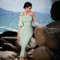 Women's Strapless One-Shoulder Bow Elegant Premium Evening Gown Party