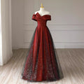 Red Off-Shoulder Bridal Gown - French Style Plus Size Wedding Toasting Dress