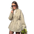 Fall-Winter Cotton Stand Collar Drawstring Waist-Tie Mid-Length Jacket
