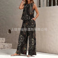 Women's Ethnic Sleeveless Slit Drapey Loose Wide Leg Pants + Tank Top 2-Piece Set 202 - 【LTA】◆1