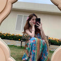 Women's Summer Vacation Retro Striped Floral Color-Block Dress + Camisole + Skirt 202