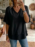 Summer Casual Short Sleeve V-Neck Loose Frayed Shirt
