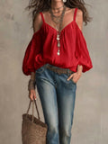 Vacation Slimming Puff Sleeve Off-Shoulder Loose Shirt + Camisole