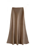 Fall French Elegant Satin High Waist Drapey Skirt