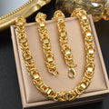 Double-Layer Cross Weave Byzantine King Chain Heavy-Duty Cutout Link Band Thick Necklace Western Hip-Hop Moto Necklace Bracelet Set