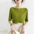 Summer Short Sleeve Boat Neck High Waist Cropped Knit Top + Tee