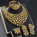 Dubai Overseas 18K Gold Necklace Earrings Set Bracelet Ring Net Bead Strand Rhinestone India Ni Day Profit Asia Jewelry Set