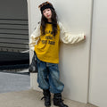 Girls' Letter Print Raglan Tee Flap Back Jeans Set